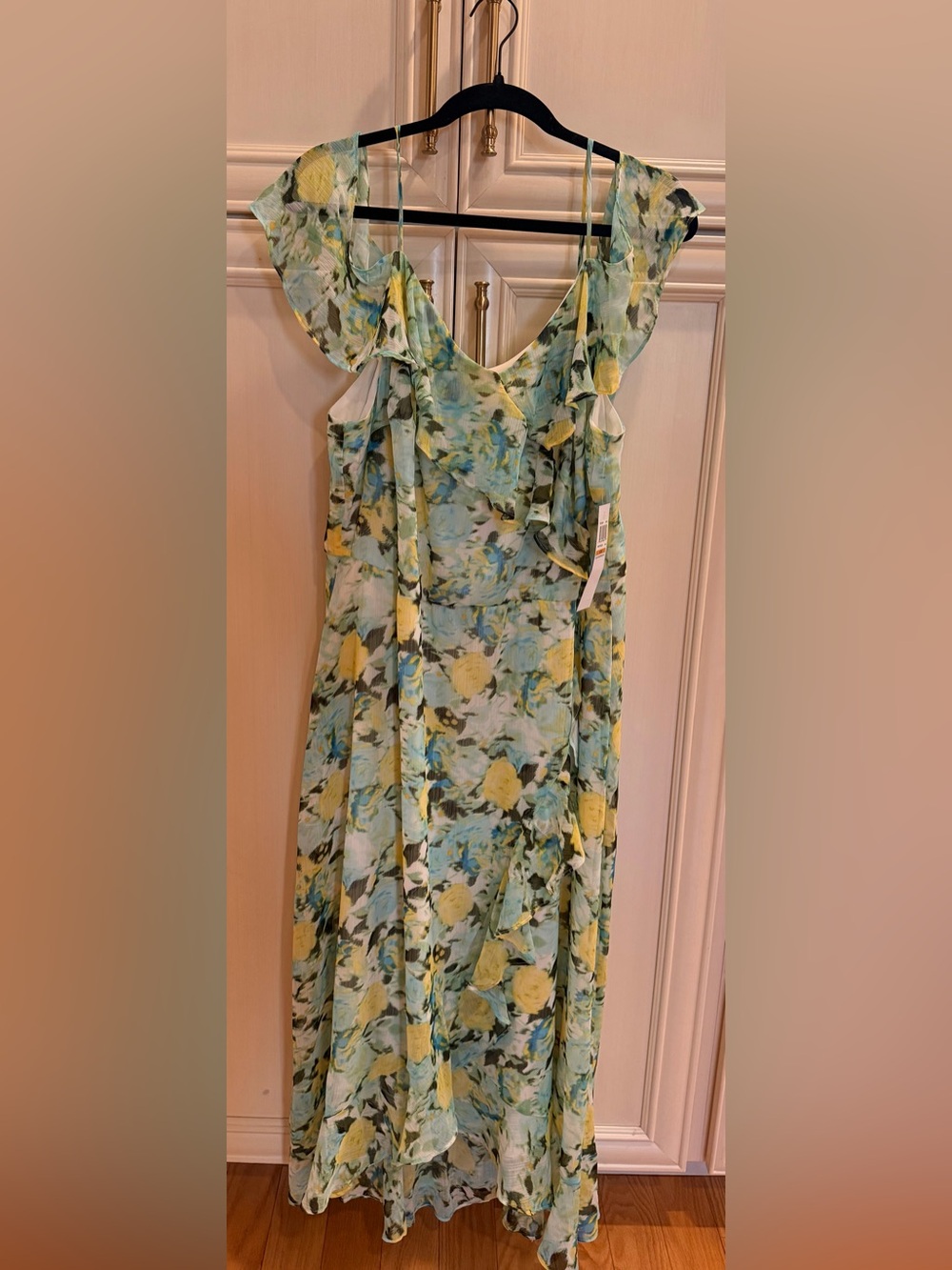 Floral Ruffle Maxi Dress in Yellow & Aqua